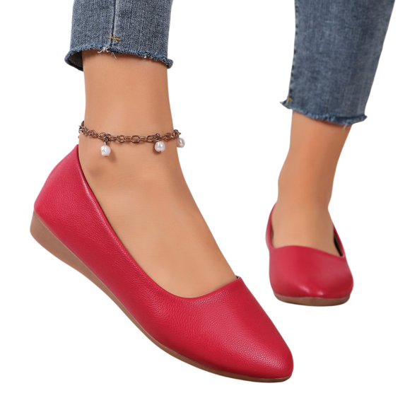 Women's Pointed Toe Low Wedge Flats, Slip-On Casual Dress Shoes