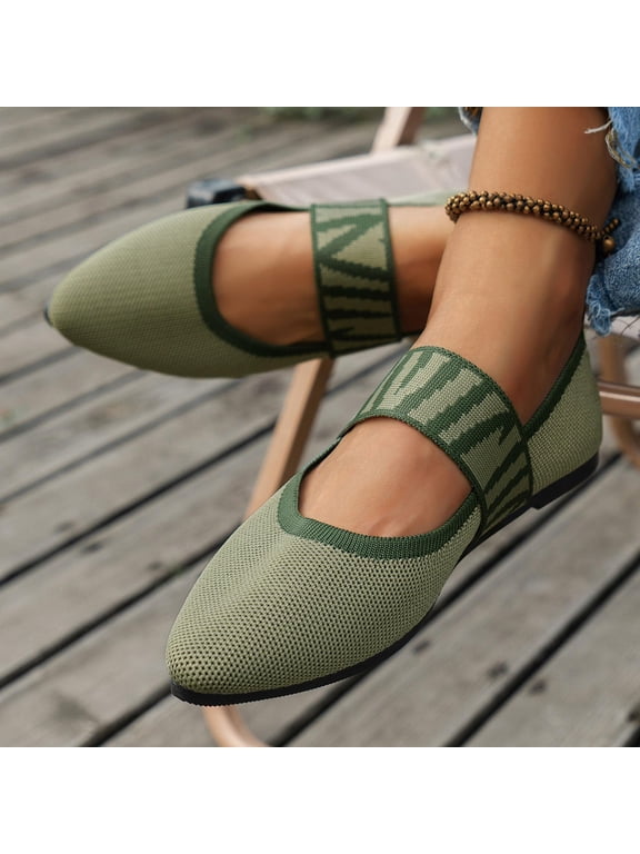 Women's Pointed Toe Mary Jane Dress Flats, Elegant Multi Strap Fashion Slip On Ballet Shoes With Comfortable Low Flat Heel Soft Cushioned Insole Office Business Casual Shoe,Green 9