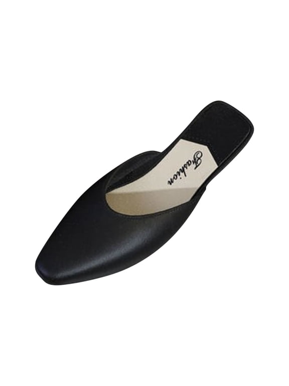 Women's Pointed Toe Mule Flats Slip On Backless Slide Sandals Soft Faux Leather Casual Dressy Shoes for Office Work Daily Wear Ladies Footwear 37