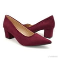 thumbnail image 1 of Women's Pointed Toe Pumps, 2 Inches Slip On Low Chunky Block Heels, Padded Latex Cushion, Burgundy,Size 9, 1 of 7