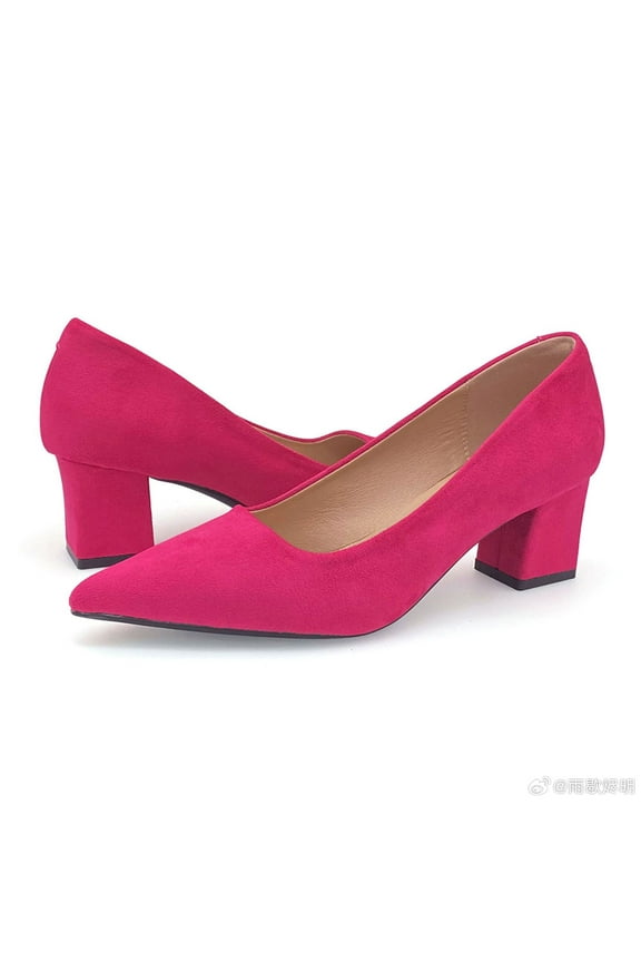 Women's Pointed Toe Pumps, 2 Inches Slip On Low Chunky Block Heels, Padded Latex Cushion, Pink, Size 8