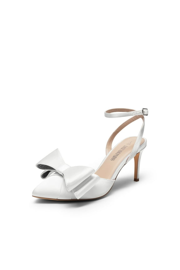 Women’s Pointed Toe Pumps Satin Stiletto Heels With Bow and Rhinestone
