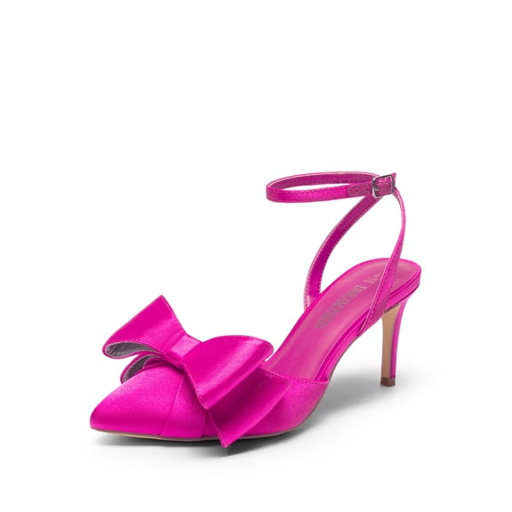 Women’s Pointed Toe Pumps Satin Stiletto Heels With Bow and Rhinestone