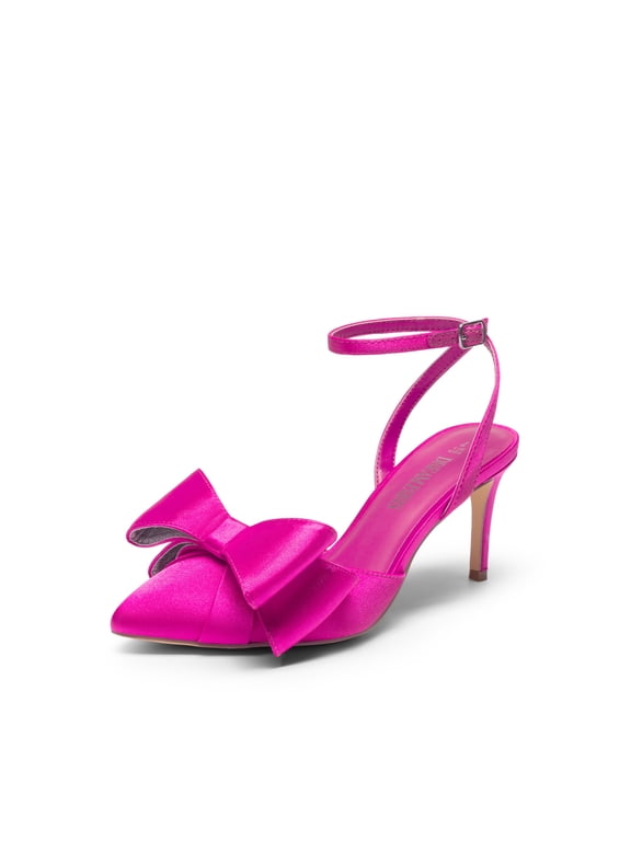 Women’s Pointed Toe Pumps Satin Stiletto Heels With Bow and Rhinestone