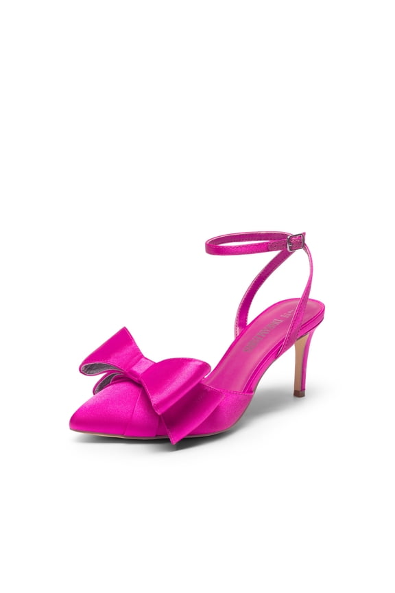 Women’s Pointed Toe Pumps Satin Stiletto Heels With Bow and Rhinestone