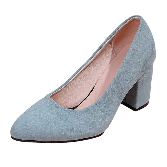 Women's Pointed Toe Pumps Vintage Suede Chunky Block Low Heels Dressy Shoes Comfortable Slip On Wedding Bride Shoes