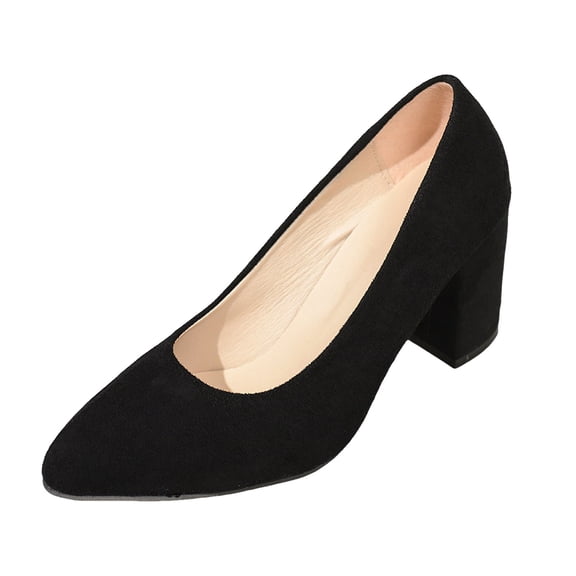 Women's Pointed Toe Pumps Vintage Suede Chunky Block Low Heels Dressy Shoes Comfortable Slip On Wedding Bride Shoes