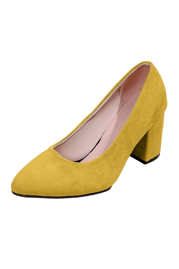 Women's Pointed Toe Pumps Vintage Suede Chunky Block Low Heels Dressy Shoes Comfortable Slip On Wedding Bride Shoes