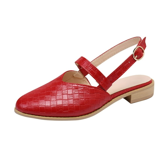Women's Pointed Toe Shoes, Buckle Ankle Strap Sandals, Closed Toe Ankle Strap Sandals, Low Block Heeled Sandals, Weave Graphic Shoes Red 8.5