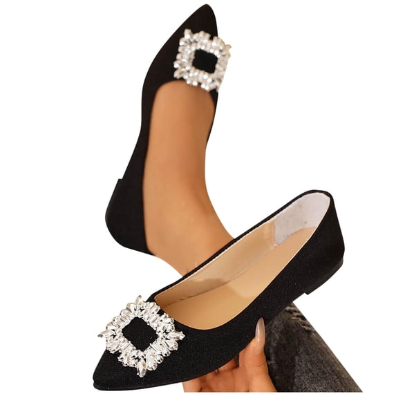 Women's Pointed Toe Shoes Flats Comfortable Slip On Work Flats for Walking Women's Casual Rhinestone Flat Sandals for Spring and Summer