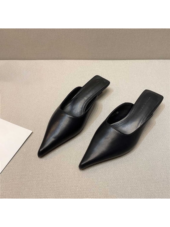 Women's Pointed Toe Slide Slippers, High Heel Half- Casual Sandals,Black,US:5.5