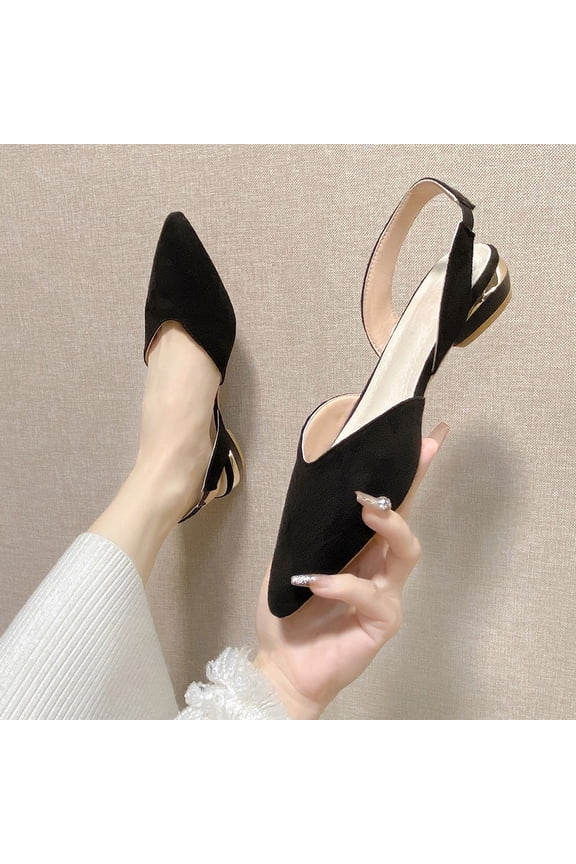 Women's Pointed Toe Slingback Flats, D'Orsay Low Heel Casual Shoes, Comfortable Daily Footwear for Work, Shopping, Walking Black 40