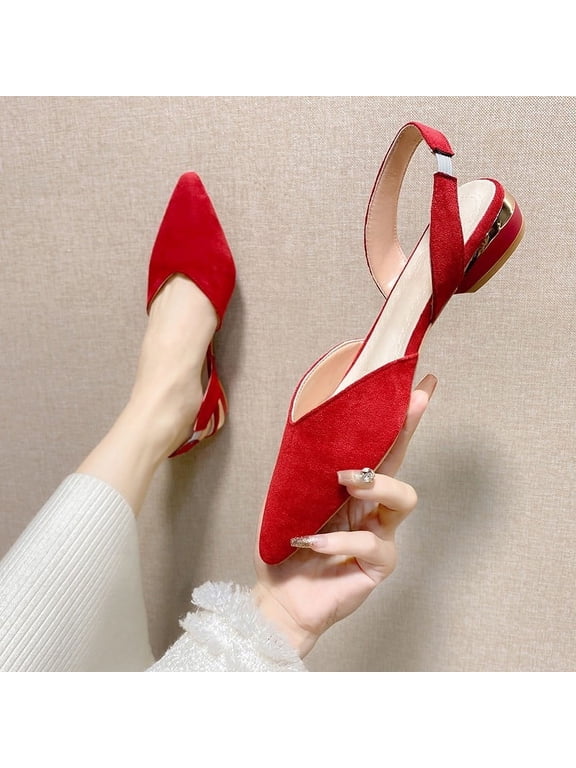 Women's Pointed Toe Slingback Flats, D'Orsay Low Heel Casual Shoes, Comfortable Daily Footwear for Work, Shopping, Walking Red 41