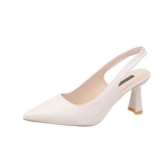 Women's Pointed Toe Slingback Heels, Closed Toe Solid Color Elastic Strap High Heel Pumps, Elegant Slip-on Dress Shoes Beige 7.5(40)