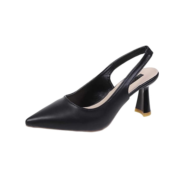 Women's Pointed Toe Slingback Heels, Closed Toe Solid Color Elastic Strap High Heel Pumps, Elegant Slip-on Dress Shoes Black 7(39)