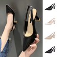 thumbnail image 1 of Women's Pointed Toe Slingback Heels, Closed Toe Solid Color Elastic Strap High Heel Pumps, Elegant Slip-on Dress Shoes Khaki 8.5(41), 1 of 9