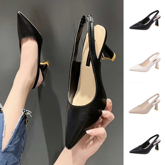 Women's Pointed Toe Slingback Heels, Closed Toe Solid Color Elastic Strap High Heel Pumps, Elegant Slip-on Dress Shoes Khaki 8.5(41)