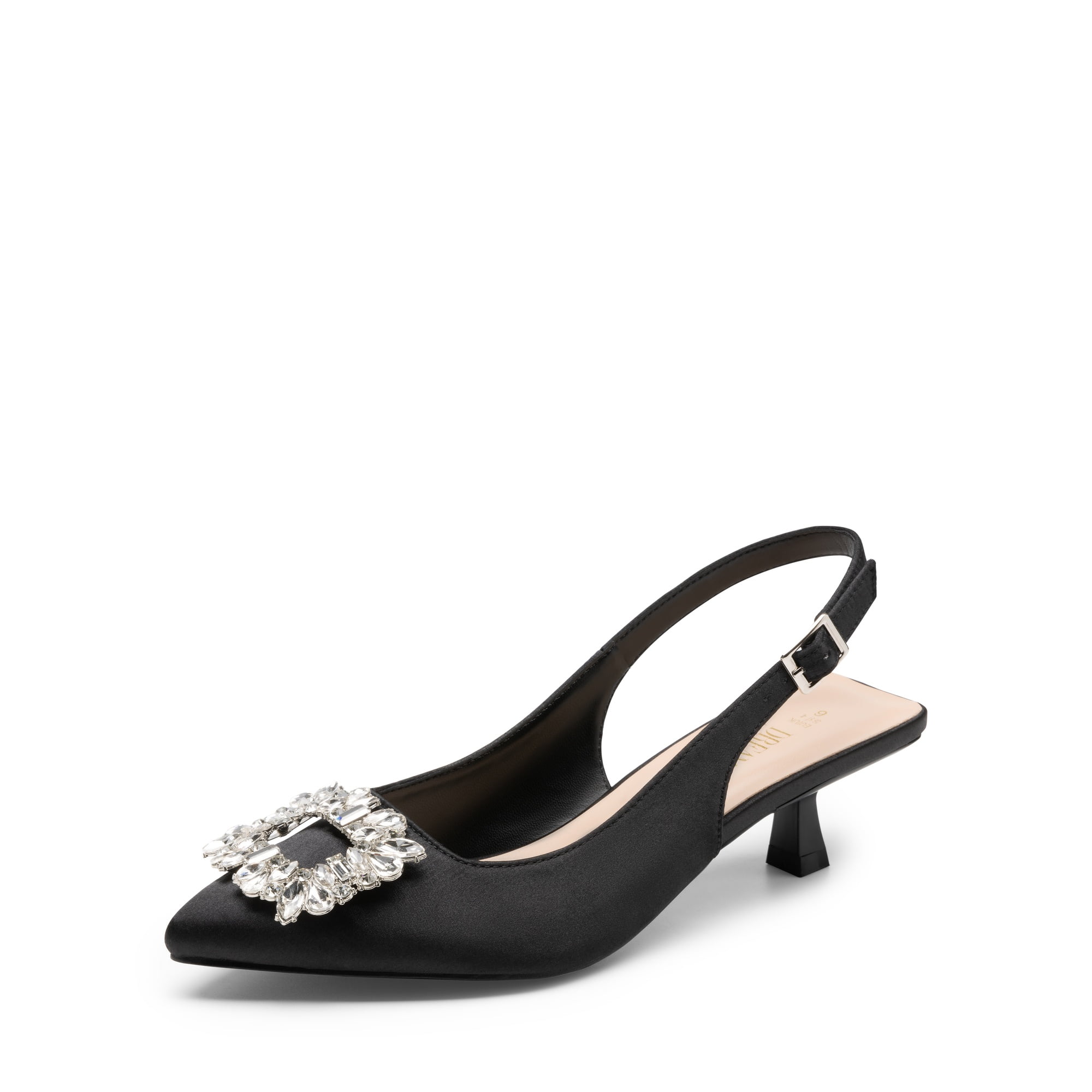 Women's Pointed Toe Slingback Kitten Heels With Rhinestone