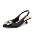 thumbnail image 1 of Women's Pointed Toe Slingback Kitten Heels With Rhinestone Buckle, 1 of 7