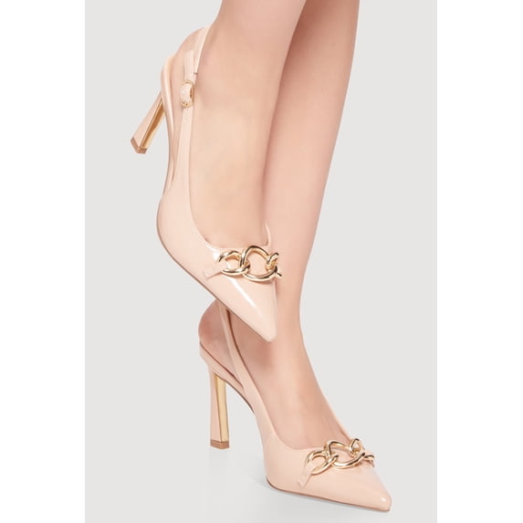 Women's Pointed Toe Slingback Pumps with Chain Detail