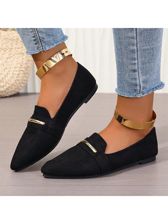 Women's Pointed Toe Slip-On Flat Shoes, Soft Faux Suede Casual Work Loafers, Comfy Daily Wear Low-Heel Ballet Style Flats