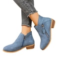 thumbnail image 1 of Women's Pointed Toe Suede Ankle Boots Block Low Heel V Cut Dress Shoes with Side Zipper Lightweight Business Shoes Blue Size 6, 1 of 7