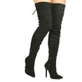 thumbnail image 1 of Women's Pointed Toe Thigh High Stiletto Heel Fashion Boots Black Suede 6.5, 1 of 7
