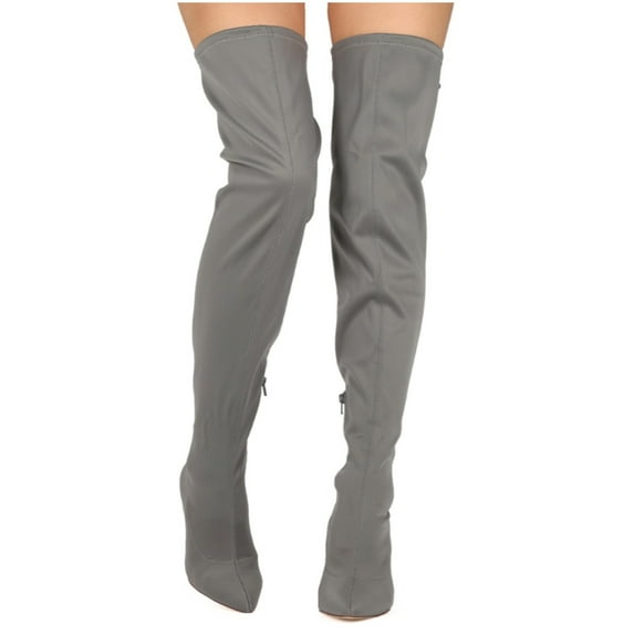 Women's Pointed Toe Thigh High Stiletto Heel Fashion Boots Gray Suede 10