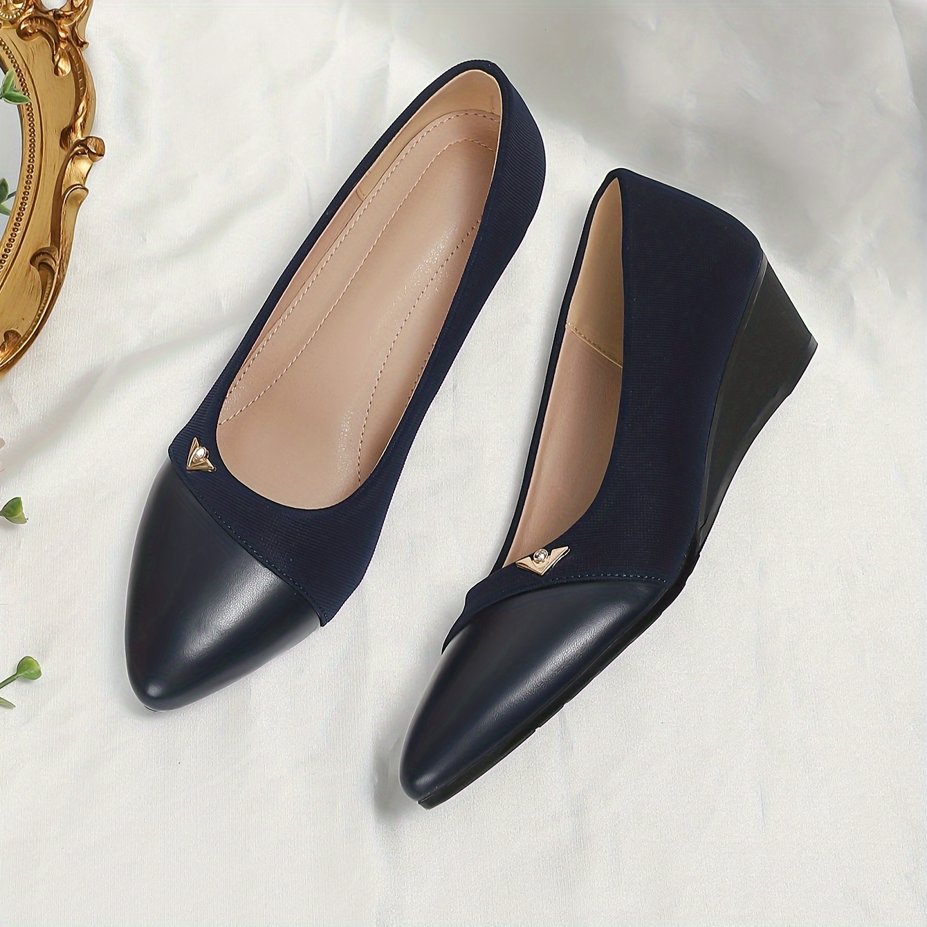 Women‘s Pointed Toe Wedge Heels Comfy Soft Slip On Commuter Shoes AllMatch Office Work Shoes