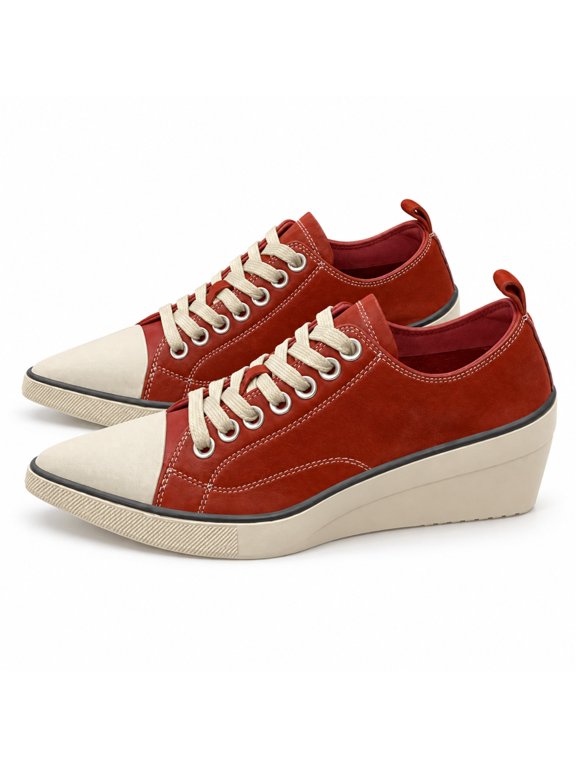 Women's Pointed Toe Wedge Sneakers, PU Lace-Up Low-Top Shoes with Rubber Sole, 1 Pair