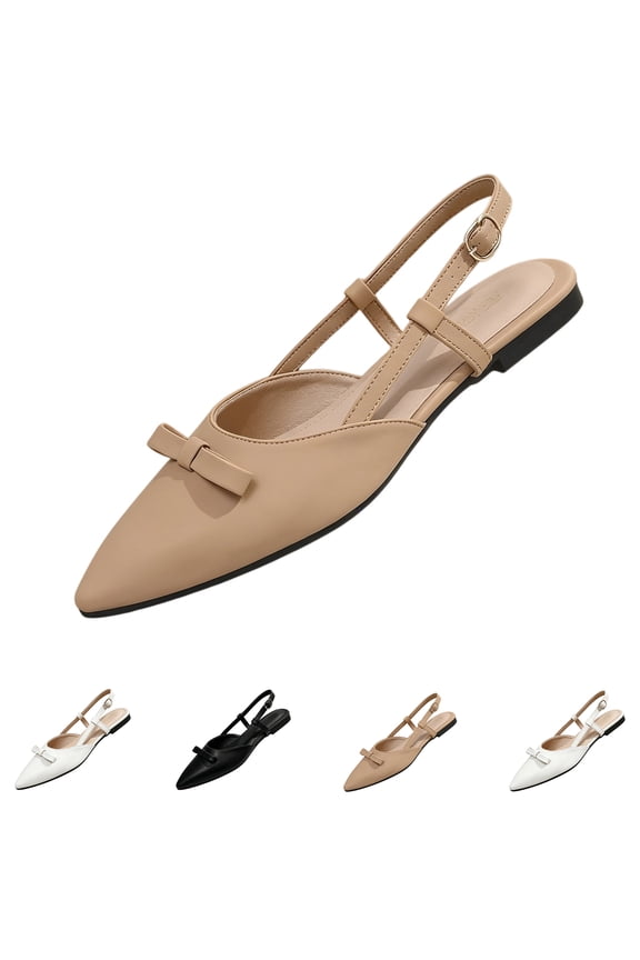 Women's Pointed closed Toe Slingback Flats, Comfortable Bow Design Adjustable Strap Dress Shoes, 36