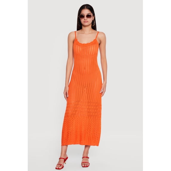 Women's Pointelle Knit Hem Scoop Neck Crochet Dress