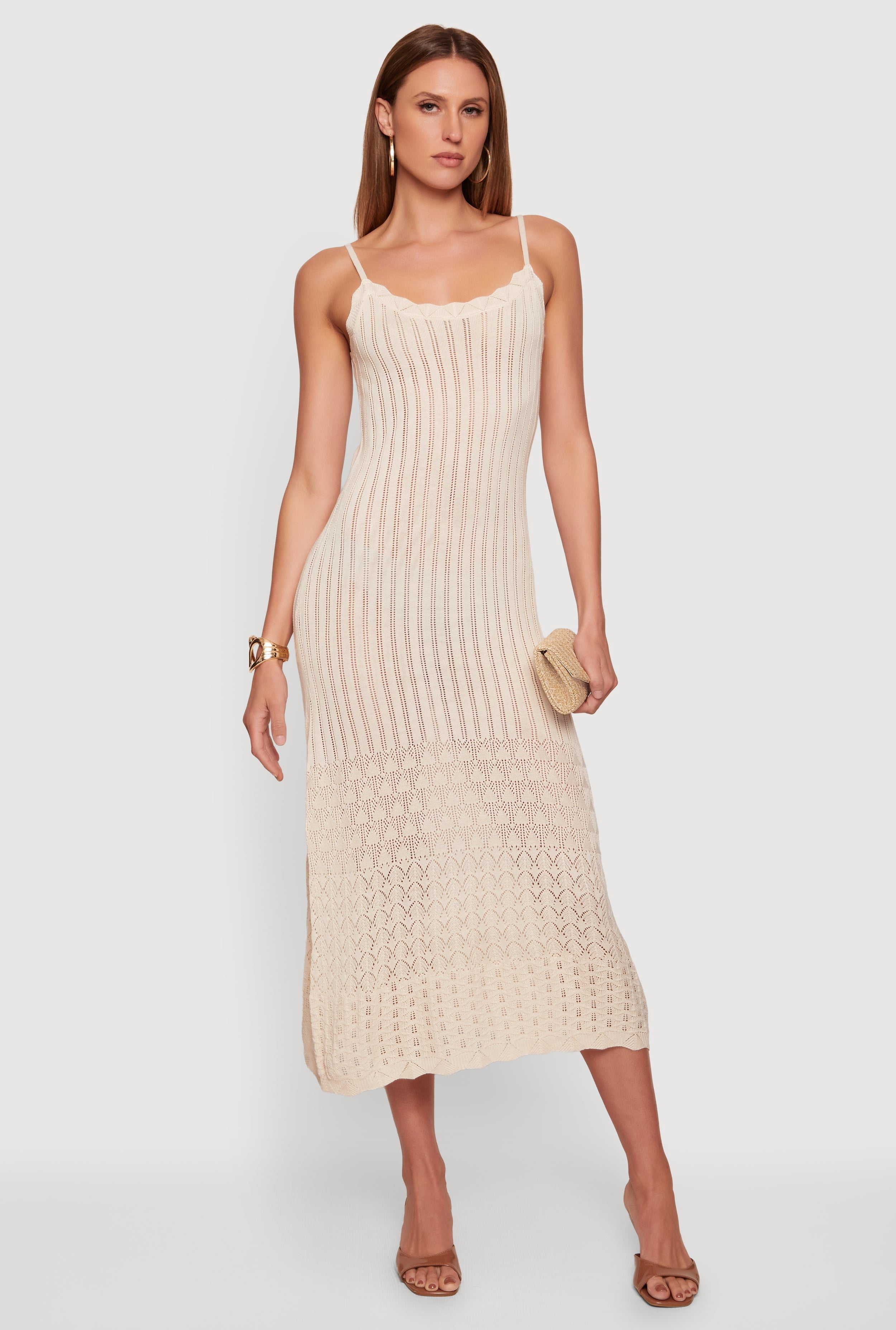 crochet pointelle dress Women's Pointelle Knit Hem Scoop Neck Crochet Dress