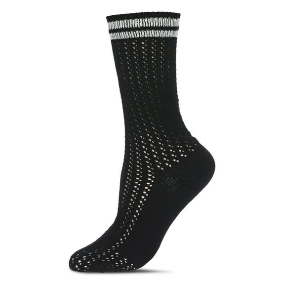 MeMoi Women's Pointelle Knit Striped Crew Socks - Womens - Female, 9-11, Black