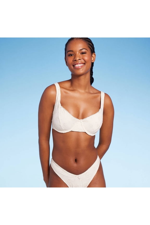 Women's Pointelle Underwire Bikini Top Cream XXS