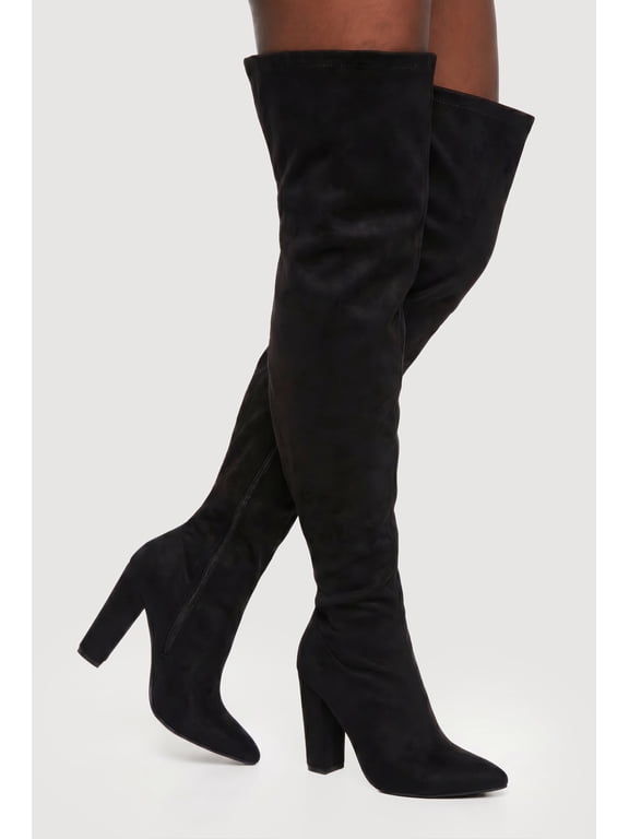 Women's Pointy Toe Block Heel Thigh High Boots
