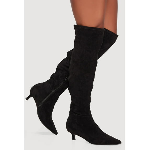 Women's Pointy Toe Kitten Heel Over The Knee Boots