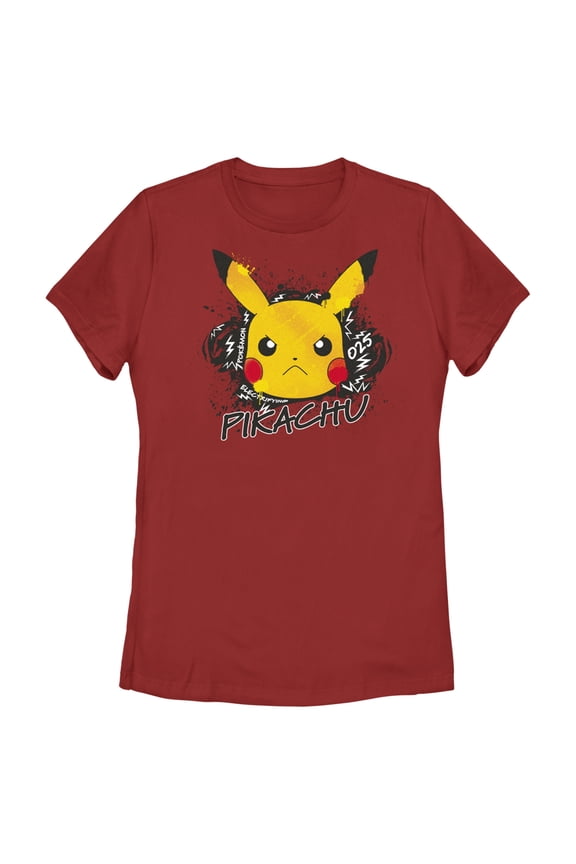 Women's Pokemon Angry Pikachu Graphic Tee Red 2X Large