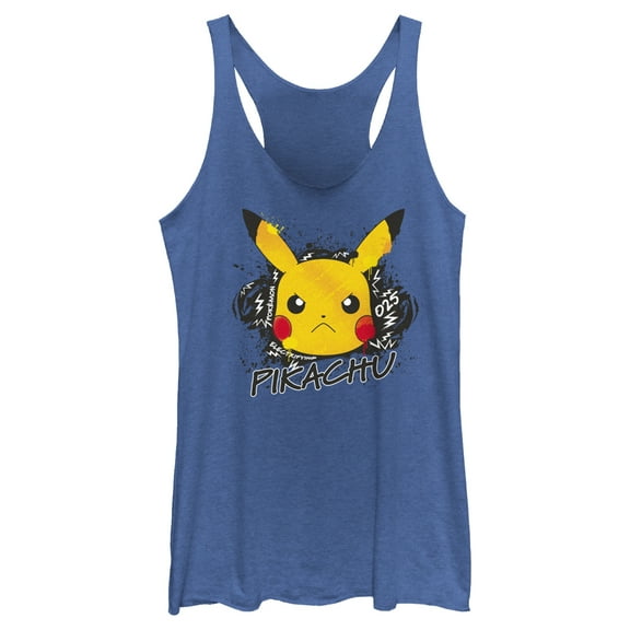 Women's Pokemon Angry Pikachu Racerback Tank Top Royal Blue Heather 2X Large