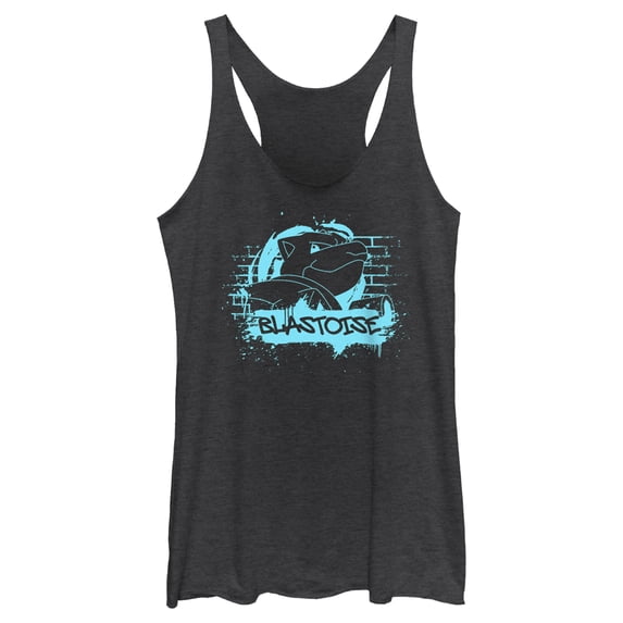 Women's Pokemon Blastoise Paint Splatter Racerback Tank Top Black Heather Small