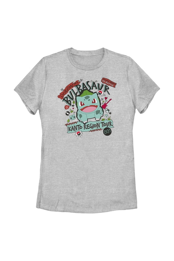 Women's Pokemon Bulbasaur Kanto Tour  Graphic Tee Athletic Heather 2X Large