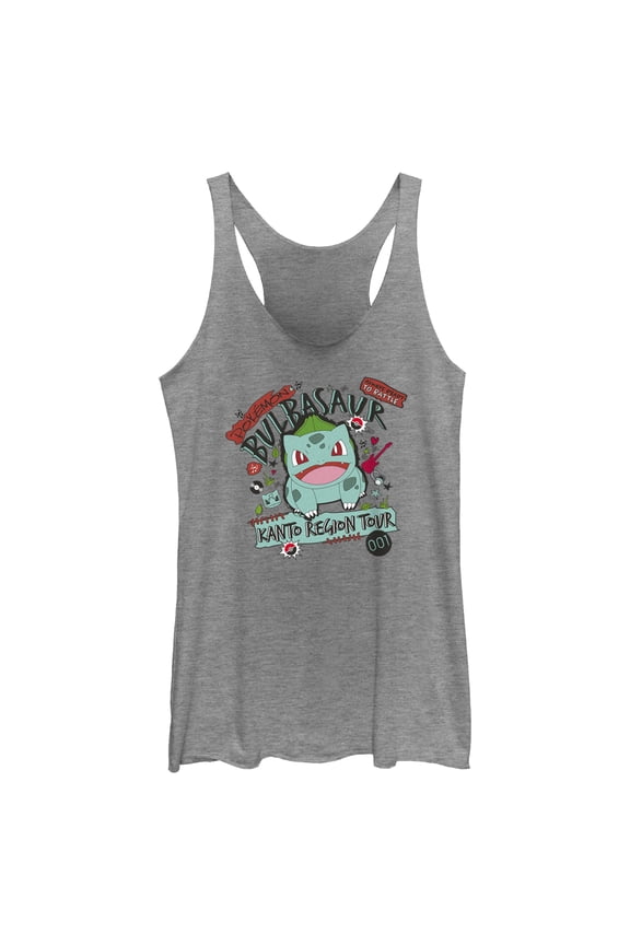 Women's Pokemon Bulbasaur Kanto Tour  Racerback Tank Top Gray Heather Large