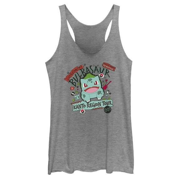 Women's Pokemon Bulbasaur Kanto Tour Racerback Tank Top Gray Heather Small