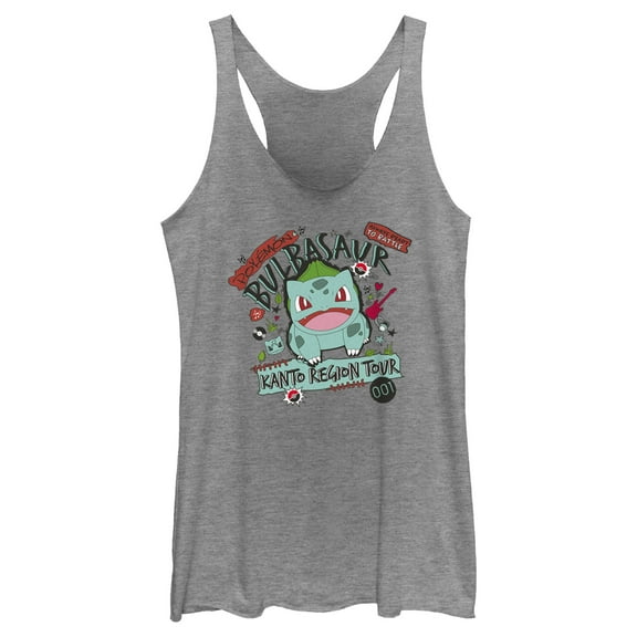 Women's Pokemon Bulbasaur Kanto Tour  Racerback Tank Top Gray Heather X Large