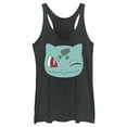 thumbnail image 1 of Women's Pokemon Bulbasaur Wink Face Racerback Tank Top Black Heather Medium, 1 of 4