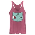 thumbnail image 1 of Women's Pokemon Bulbasaur Wink Face Racerback Tank Top Pink Heather Large, 1 of 4