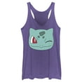 thumbnail image 1 of Women's Pokemon Bulbasaur Wink Face Racerback Tank Top Purple Heather X Large, 1 of 4