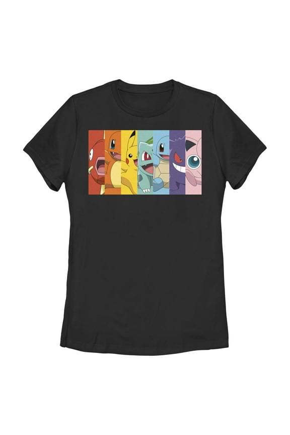 Women's Pokemon Character Box-up Rainbow Graphic Tee Black Medium
