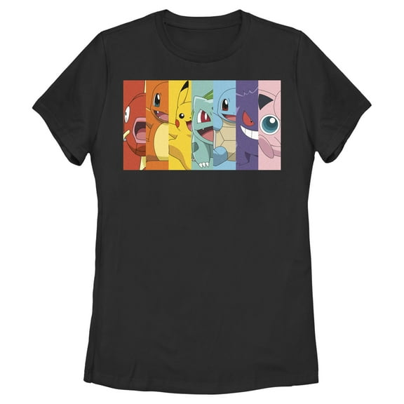 Women's Pokemon Character Box-up Rainbow Graphic Tee Black Small