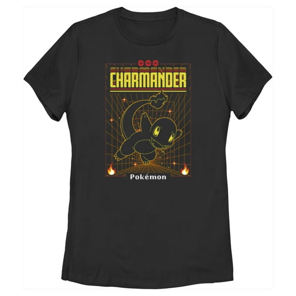 Women's Pokemon Charmander Retro Grid Graphic Tee Black Small